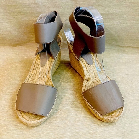 VINCE Sz 8 Sophie Leather Ankle Wrap Peep Toe Espadrille Wedges Sandals - Picture 2 of 15